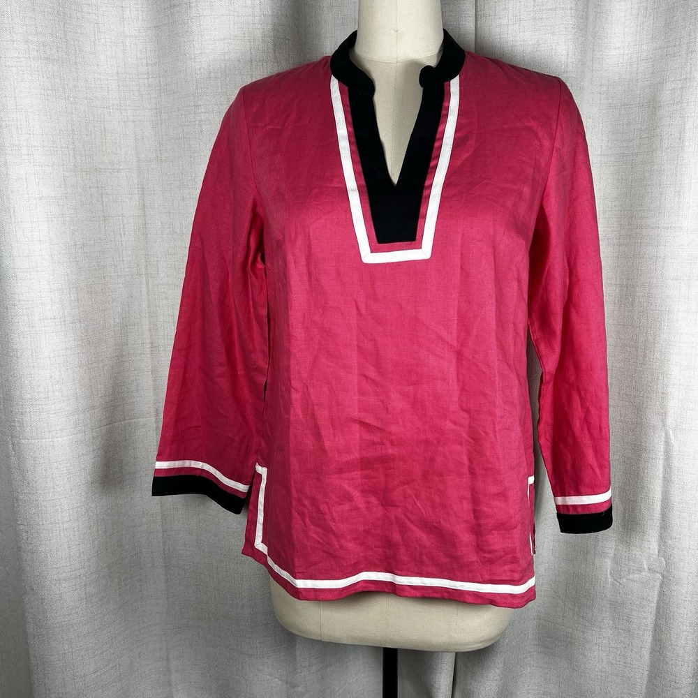 NEW! Talbots Coral Pink Linen Tunic‎ Top Small Coastal Nautical Preppy Americana